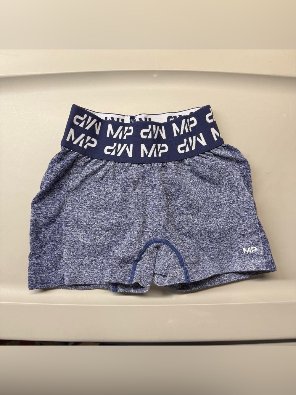 MP Women's Navy Heather Athletic Shorts — Logo Elastic Waistband